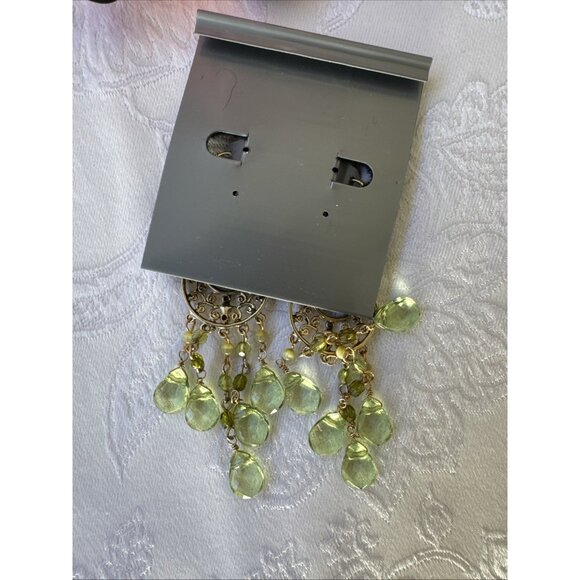 Nordstrom Sequin Green Gold & Beads Tassel Dangle Drop Earrings NEW - Picture 8 of 8